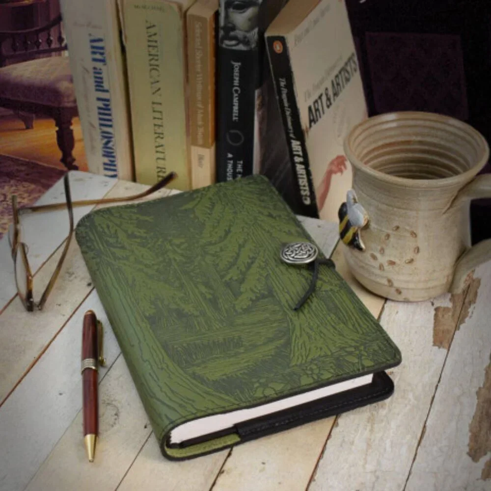 Oberon Design Embossed Leather Journal: Evergreen Forest